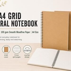 A4 Grid Spiral Notebooks — Kraft, 2 Pack
