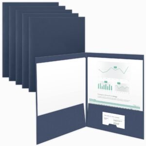 Two-Pocket Presentation Folders — Navy, 5 Pack