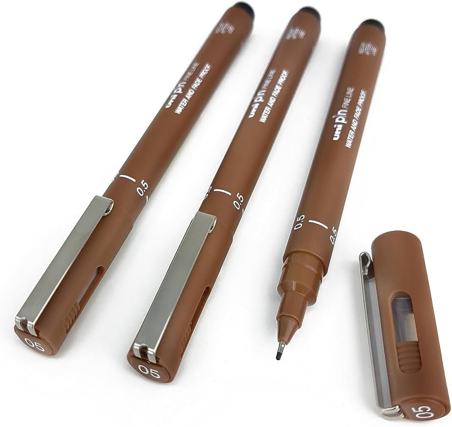 uni PIN Fine Line Drawing Pens — Sepia, 0.5 mm, 3 Pack