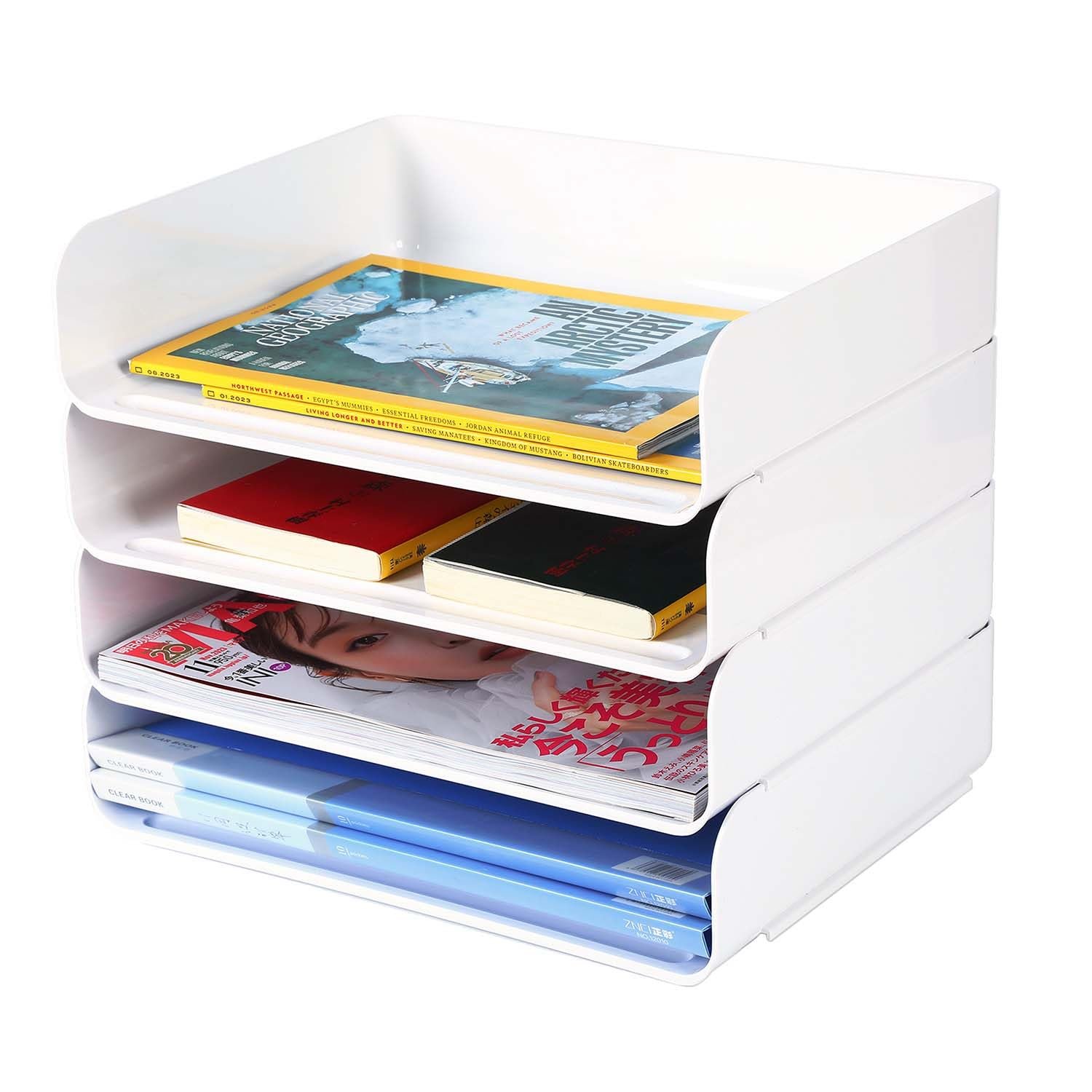 Stackable Letter Trays — White, 4-Tier Set