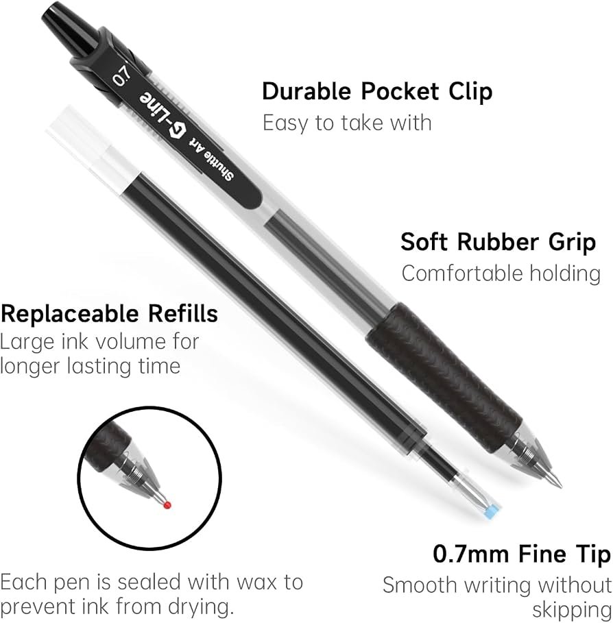 Retractable Gel Pen — Black, 0.7 mm
