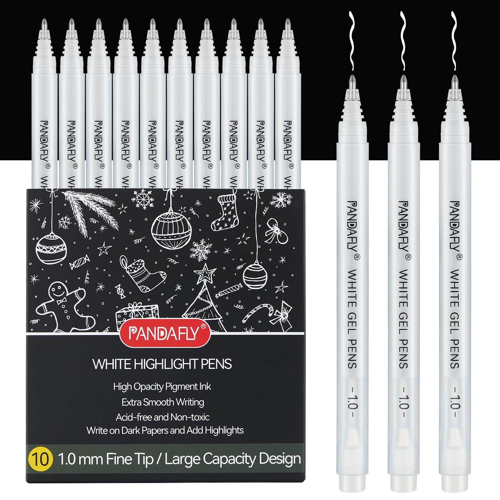 PANABY White Highlight Gel Pens — 1.0 mm, 10 Pack