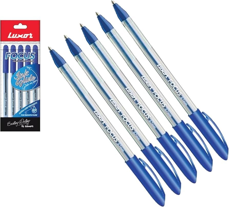Luxor Focus Ballpoint Pens — Blue, 5 Pack
