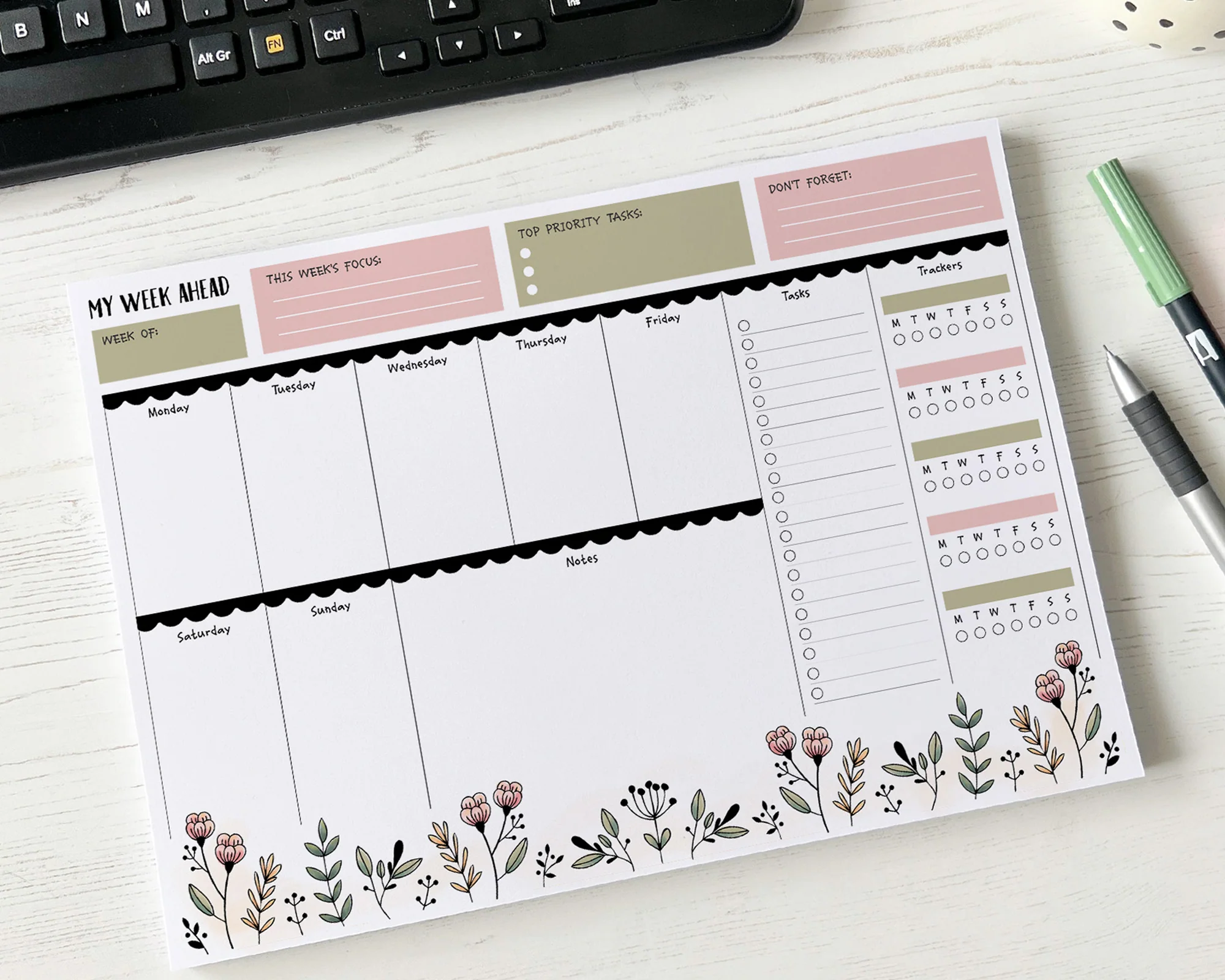 Floral Weekly Planning Pad