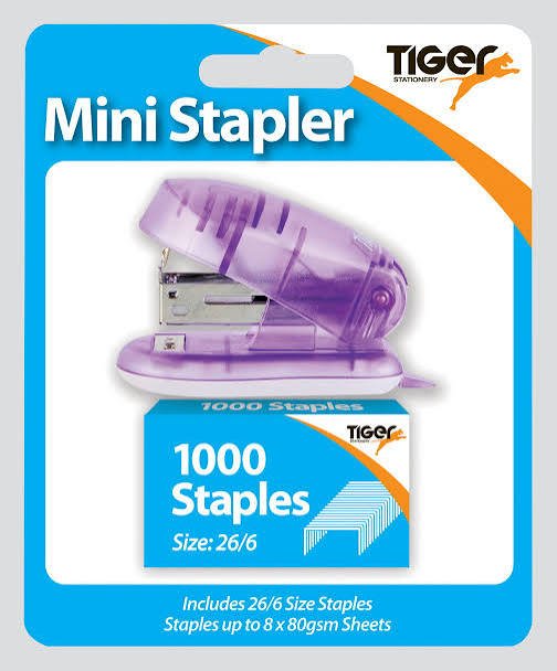 Tiger Mini Stapler with 1,000 Staples — Purple