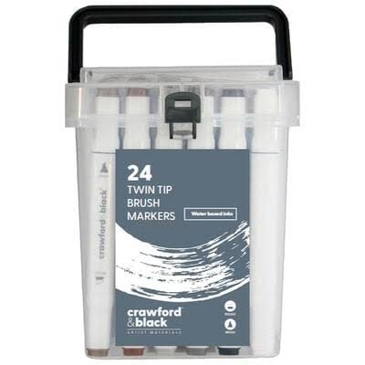 Crawford & Black Dual-Tip Brush Markers — 24 Pack