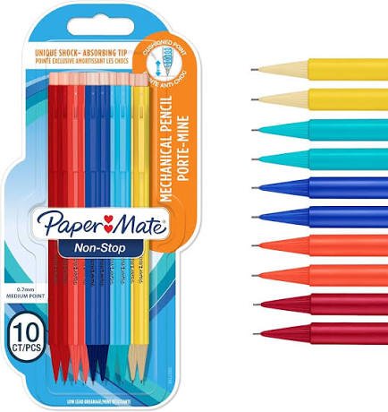 Paper Mate Non-Stop Mechanical Pencils — Assorted Colors, 0.7 mm, 10 Pack