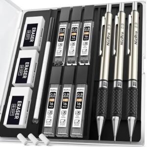 Mechanical Pencil Drawing Set — 3 Pencils with Leads & Erasers