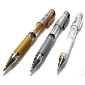 Metallic-Finish Gel Pens — Gold, Silver & White, 3 Pack