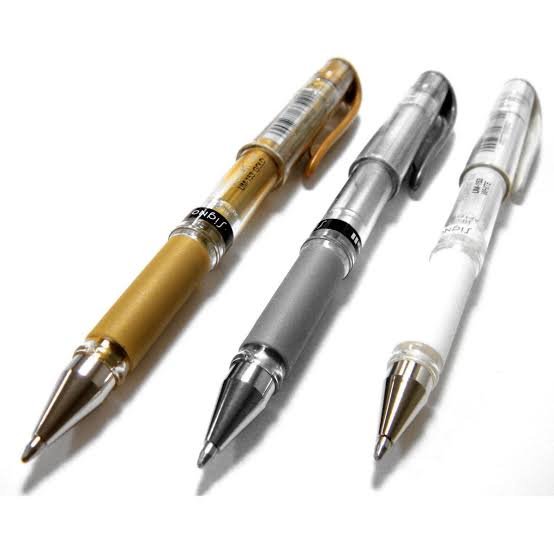 Metallic-Finish Gel Pens — Gold, Silver & White, 3 Pack