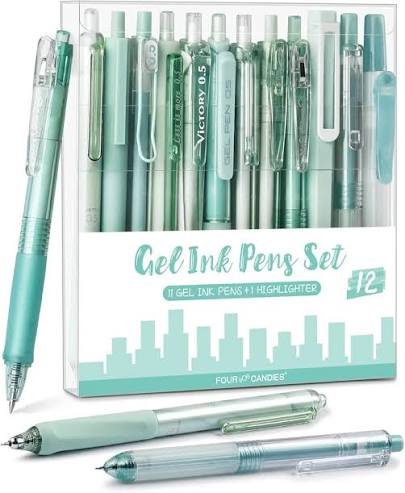 Four Candies Gel Ink Pen Set — 11 Gel Pens + 1 Highlighter, Mint
