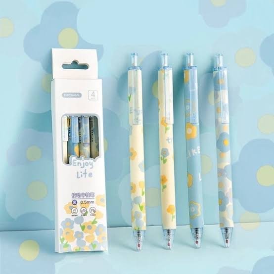 Floral Retractable Gel Pen Set — 4 Pack