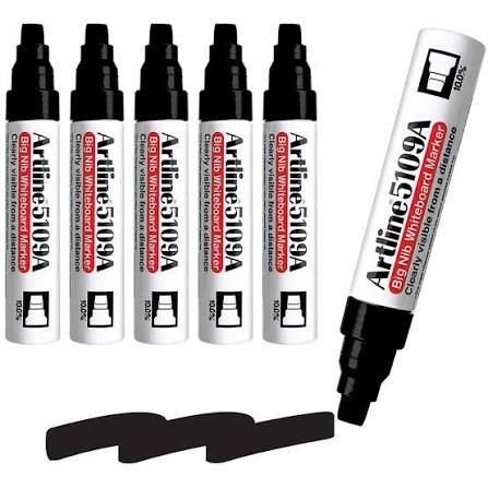 Artline 5109A Whiteboard Markers — Black, 6 Pack