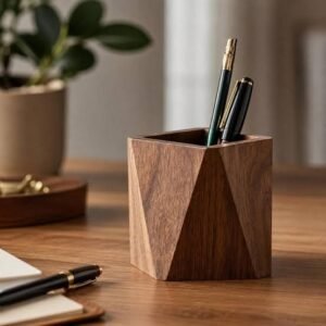 Geometric Wooden Pencil Cup
